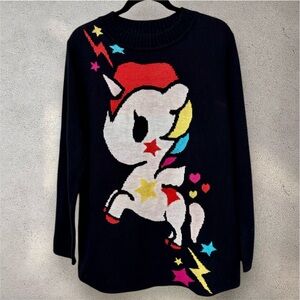 Tokidoki X Dolls Kill Stellina Unicorno Black Oversized Crewneck Knit Sweater M
